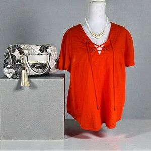 Knox Rose Vibrant Orange Lace-Up Blouse‎